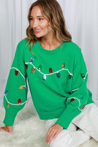 Green Long Sleeve Sequin Detail Sweater