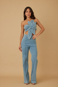 Denim Single Strap Wrap Flower Set