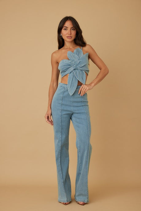 Denim Single Strap Wrap Flower Set