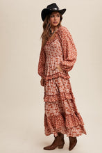 Rust Contrast Floral Print Ruffle Tiered Maxi Dress