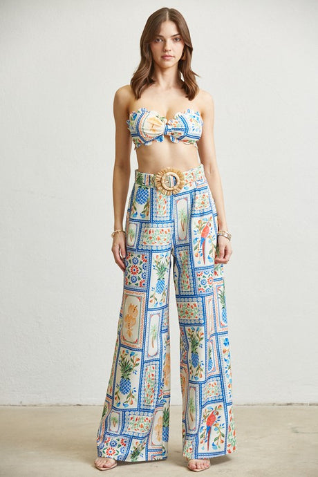 Multi Tropical Tile Art Print Pant 2-PC Set