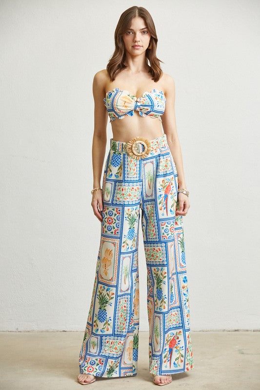 Multi Tropical Tile Art Print Pant 2-PC Set