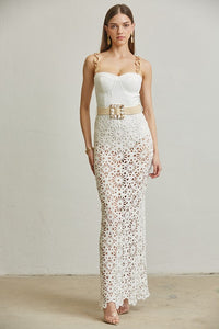 White Crochet Knit Pattern Maxi Dress