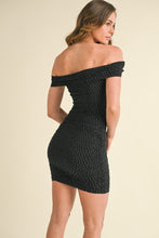 Black Off Shoulder Mini Stud Rhinestone Mini Dress