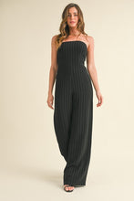 Black Pin Striped Tube Wide Leg Jumpsuit