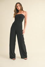 Black Pin Striped Tube Wide Leg Jumpsuit