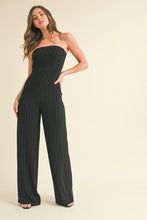 Black Pin Striped Tube Wide Leg Jumpsuit
