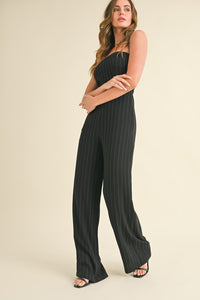 Black Pin Striped Tube Wide Leg Jumpsuit