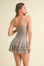 Stone Lace Tier Ruffled Romper With Front Bow Detail