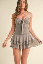Stone Lace Tier Ruffled Romper With Front Bow Detail