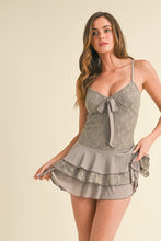 Stone Lace Tier Ruffled Romper With Front Bow Detail