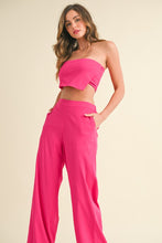 Fuchsia Stretch Linen Asymmetric Bandeau Top And Pants
