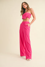 Fuchsia Stretch Linen Asymmetric Bandeau Top And Pants