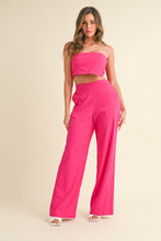 Fuchsia Stretch Linen Asymmetric Bandeau Top And Pants