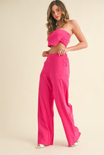 Fuchsia Stretch Linen Asymmetric Bandeau Top And Pants