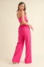 Fuchsia Stretch Linen Asymmetric Bandeau Top And Pants