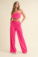 Fuchsia Stretch Linen Asymmetric Bandeau Top And Pants