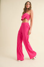 Fuchsia Stretch Linen Asymmetric Bandeau Top And Pants