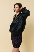 Black Pebble Grain Faux Leather Zip Up Blouson Jacket