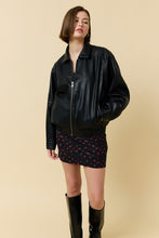 Black Pebble Grain Faux Leather Zip Up Blouson Jacket