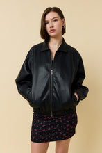 Black Pebble Grain Faux Leather Zip Up Blouson Jacket