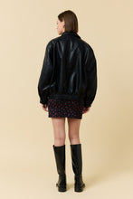 Black Pebble Grain Faux Leather Zip Up Blouson Jacket