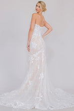 White Sweetheart Bustier Illusion Top Chapel Train Wedding Gown