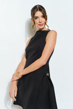 Black Metal Accent Side-pleat Sculpted Mini Dress