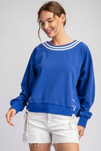 Royal Blue Tie Lace Up Long Sleeve Pullover