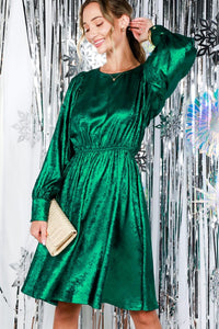 Hunter Green Metallic Foil Mini Dress