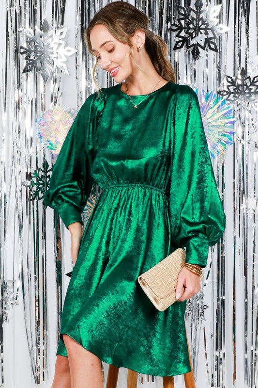 Hunter Green Metallic Foil Mini Dress Aquarius Brand Hunter Green Metallic Foil Mini Dress Aquarius Brand