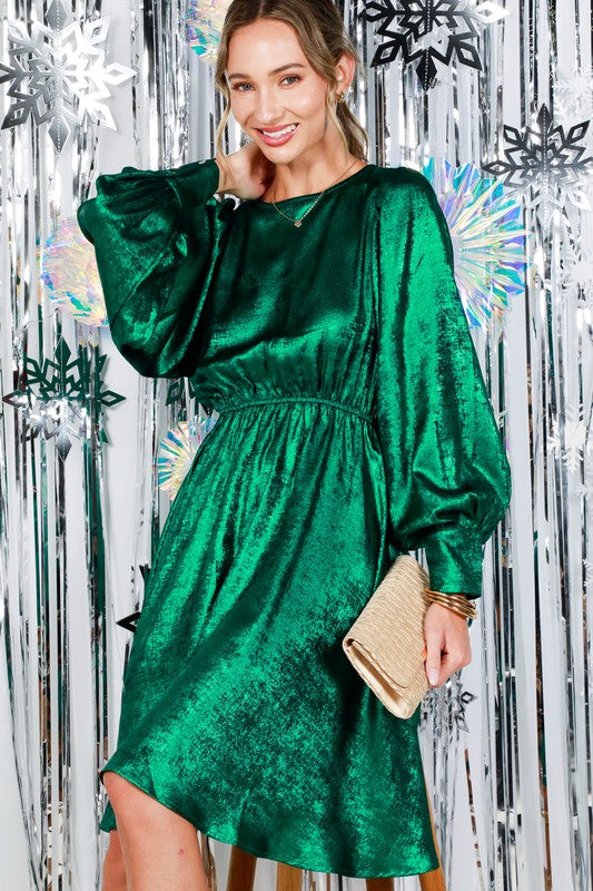 Hunter Green Metallic Foil Mini Dress Aquarius Brand Hunter Green Metallic Foil Mini Dress Aquarius Brand