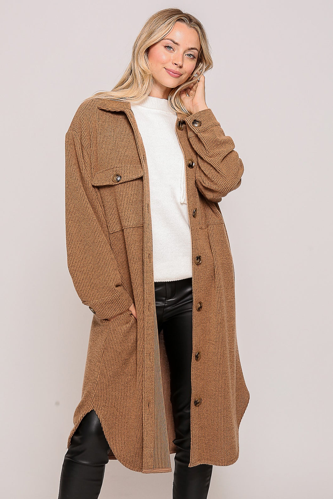 Mocha Soft And Cozy Oversized Waffle Jacket