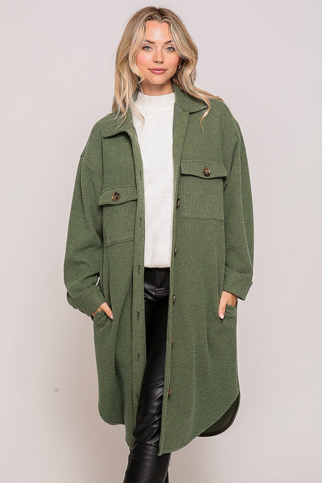 Forest Green Soft And Cozy Oversized Waffle Jacket