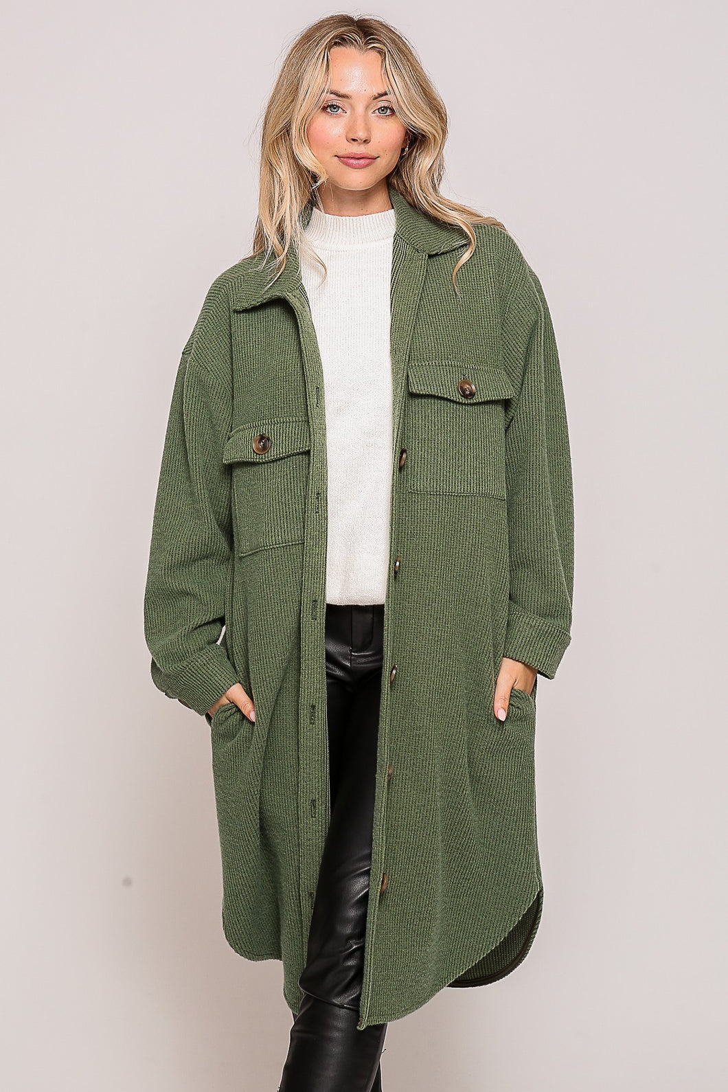 Forest Green Soft And Cozy Oversized Waffle Jacket