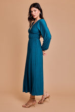Teal Deep V-Neck Long Sleeve Maxi Dress