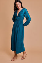Teal Deep V-Neck Long Sleeve Maxi Dress