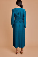 Teal Deep V-Neck Long Sleeve Maxi Dress