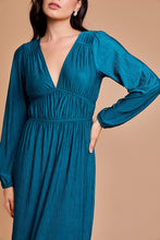 Teal Deep V-Neck Long Sleeve Maxi Dress