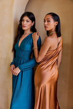 Teal Deep V-Neck Long Sleeve Maxi Dress