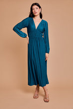 Teal Deep V-Neck Long Sleeve Maxi Dress