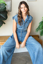 Medium Wash Denim Button Down Sleeveless Jumpsuit