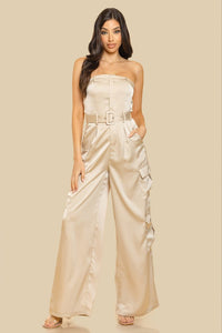 Taupe Unbalanced Tube Top With Pocket Jumpsuit