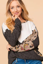 Black/Ivory/Taupe Plus Cashmere Feel Leopard Color Block Knit Top
