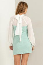 Aqua Sheer Elegance Tie-Back Mixed Media Dress