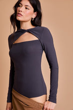 Charcoal Front Twist Cut Out Detail Long Sleeve Bodysuit
