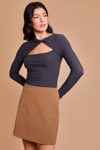 Charcoal Front Twist Cut Out Detail Long Sleeve Bodysuit