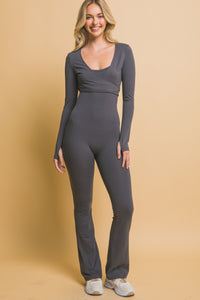 Coal Grey Jumpsuit Wrap Long Sleeve With Thumbholes