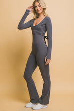 Coal Grey Jumpsuit Wrap Long Sleeve With Thumbholes