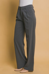 Grey Pinstripe Wide Leg Pants
